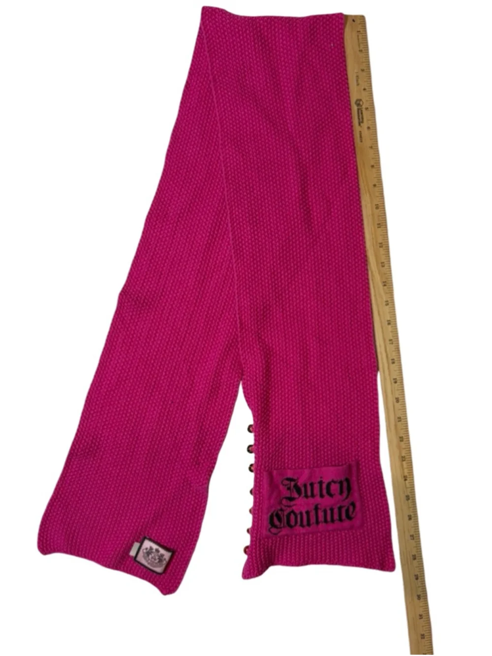 Juicy Couture Pink Knit Scarf Y2K Logo Cozy Winter Soft Textured Wrap Preppy